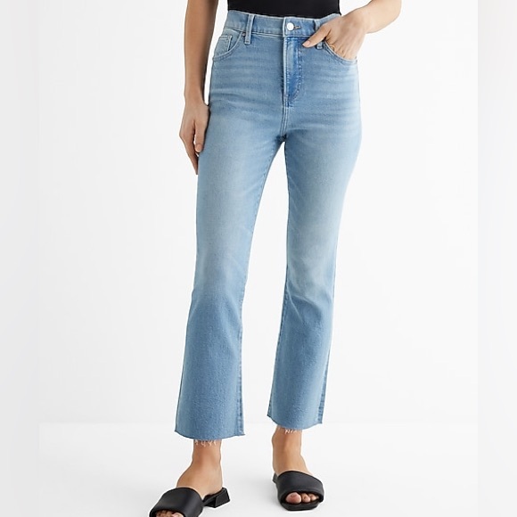 Express High Rise Cropped Kick Flare Jeans in Light Wash - Picture 2 of 10